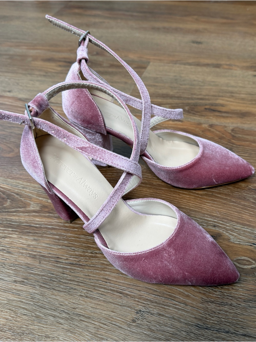 Forever & Always Dusky Pink Velvet Pointed-Toe Ankle-Strap Heels
